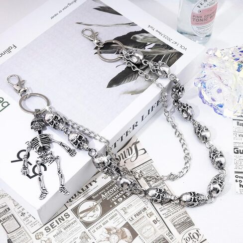 Skull Wallet Chain for Men & Women - Punk Biker Pants Chain Belt Goth Accessories, Stainless Steel Biker Chains Hip Hop Halloween Accessory Decor for Jeans & Trousers Pocket with Lobster Clasp in Saudi Arabia