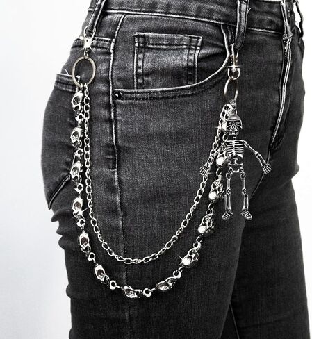 Skull Wallet Chain for Men & Women - Punk Biker Pants Chain Belt Goth Accessories, Stainless Steel Biker Chains Hip Hop Halloween Accessory Decor for Jeans & Trousers Pocket with Lobster Clasp in Saudi Arabia