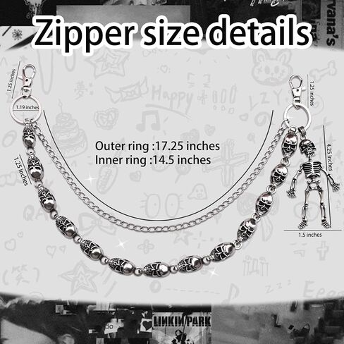 Skull Wallet Chain for Men & Women - Punk Biker Pants Chain Belt Goth Accessories, Stainless Steel Biker Chains Hip Hop Halloween Accessory Decor for Jeans & Trousers Pocket with Lobster Clasp in Saudi Arabia