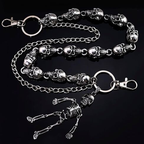 Skull Wallet Chain for Men & Women - Punk Biker Pants Chain Belt Goth Accessories, Stainless Steel Biker Chains Hip Hop Halloween Accessory Decor for Jeans & Trousers Pocket with Lobster Clasp in Saudi Arabia