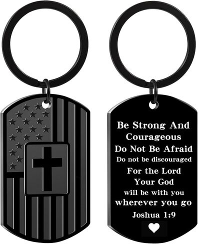 Christian Gifts for Men Boys, Bible Verse Dog Tag Cross Keychain for Birthday Christmas, First Communion Baptism Gifts in Kuwait
