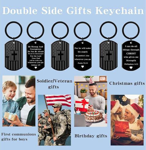 Christian Gifts for Men Boys, Bible Verse Dog Tag Cross Keychain for Birthday Christmas, First Communion Baptism Gifts in Kuwait