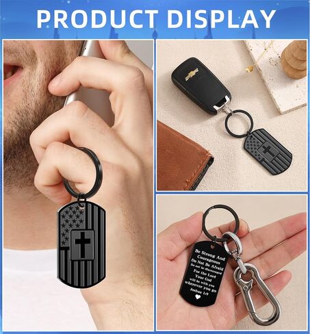 Christian Gifts for Men Boys, Bible Verse Dog Tag Cross Keychain for Birthday Christmas, First Communion Baptism Gifts in Kuwait