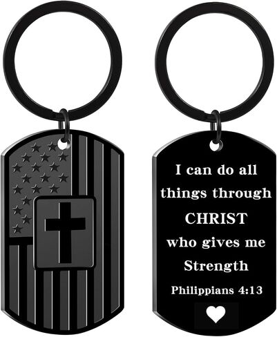 Christian Gifts for Men Boys, Bible Verse Dog Tag Cross Keychain for Birthday Christmas, First Communion Baptism Gifts in Kuwait