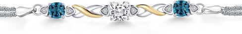 Gem Stone King 925 Silver and 10K Yellow Gold Moissanite and London Blue Topaz and Lab Grown Diamond Bracelet For Women (2.51 Cttw, Cushion 6MM, 6.5/7/7.5 Inch, Made in Italy) in Saudi Arabia
