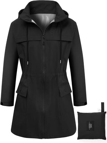 Women Waterproof Hooded Rain Jacket Outdoor Long in Saudi Arabia