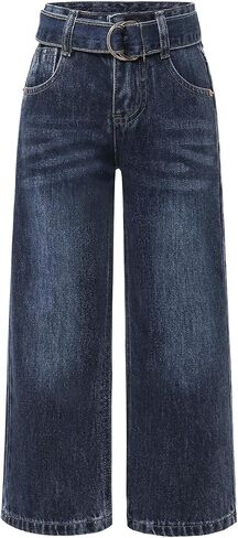 Girls' Wide Waistband Wide Leg Jeans Mid Waist Fashion Design Jeans Adjustable Waistband in Saudi Arabia