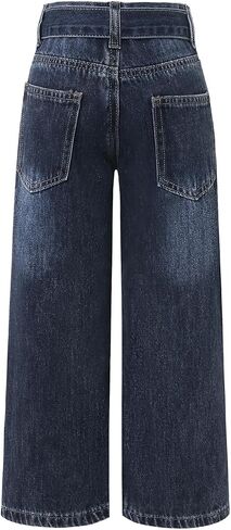 Girls' Wide Waistband Wide Leg Jeans Mid Waist Fashion Design Jeans Adjustable Waistband in Saudi Arabia