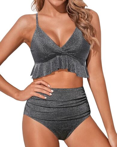Tempt Me Women Two Piece Swimsuits High Waisted Bikini Set Ruffle Flounce Tummy Control Bottoms Bathing Suit in Saudi Arabia
