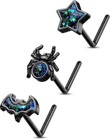 CM CRAREESI MASINA BLACK الأنف الأزرار 3pcs هالوين الأنف مثقوب المجوهرات 16G in Saudi Arabia