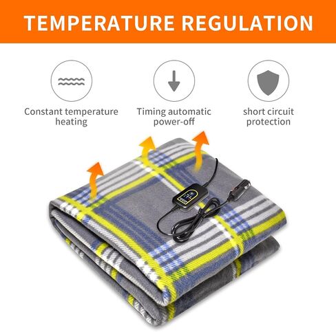 12V Electric Heated Blanket for Cars – Plaid Fleece with Timer & Heat Control, Faux Sherpa Lining (Nude Plaid) in Saudi Arabia
