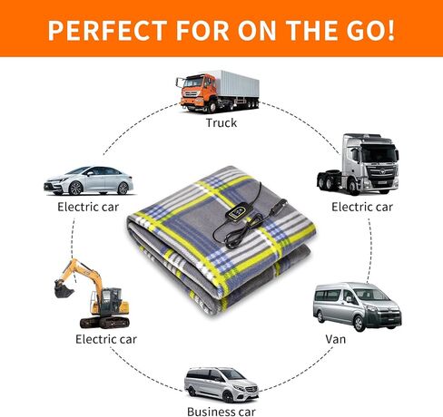 12V Electric Heated Blanket for Cars – Plaid Fleece with Timer & Heat Control, Faux Sherpa Lining (Nude Plaid) in Saudi Arabia