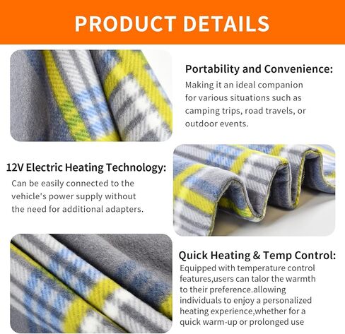12V Electric Heated Blanket for Cars – Plaid Fleece with Timer & Heat Control, Faux Sherpa Lining (Nude Plaid) in Saudi Arabia