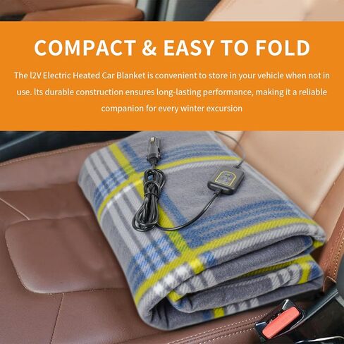 12V Electric Heated Blanket for Cars – Plaid Fleece with Timer & Heat Control, Faux Sherpa Lining (Nude Plaid) in Saudi Arabia