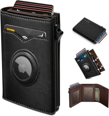 Airtag Wallet for Men,with Cash Pocket 2 ID Window 9-12 Cards,Metal Case Smart Slim Pop Up Credit Card Holder Flip with Magnetic Closure RFID Blocking Trifold wallet with Gift Box in Saudi Arabia
