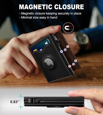 Airtag Wallet for Men,with Cash Pocket 2 ID Window 9-12 Cards,Metal Case Smart Slim Pop Up Credit Card Holder Flip with Magnetic Closure RFID Blocking Trifold wallet with Gift Box in Saudi Arabia