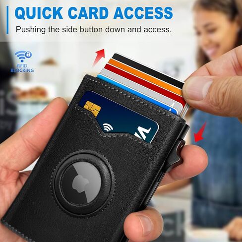 Airtag Wallet for Men,with Cash Pocket 2 ID Window 9-12 Cards,Metal Case Smart Slim Pop Up Credit Card Holder Flip with Magnetic Closure RFID Blocking Trifold wallet with Gift Box in Saudi Arabia
