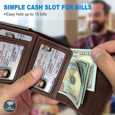Airtag Wallet for Men,with Cash Pocket 2 ID Window 9-12 Cards,Metal Case Smart Slim Pop Up Credit Card Holder Flip with Magnetic Closure RFID Blocking Trifold wallet with Gift Box in Saudi Arabia