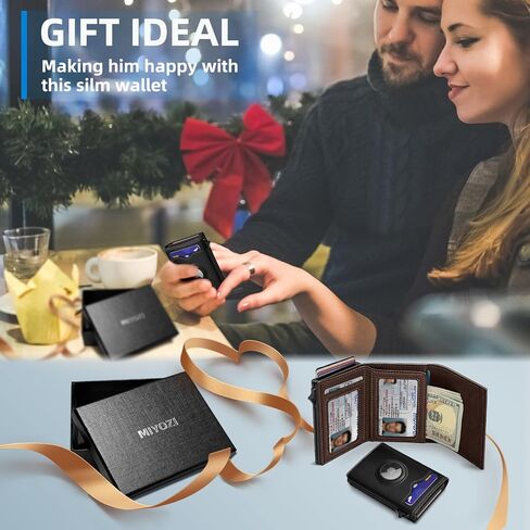 Airtag Wallet for Men,with Cash Pocket 2 ID Window 9-12 Cards,Metal Case Smart Slim Pop Up Credit Card Holder Flip with Magnetic Closure RFID Blocking Trifold wallet with Gift Box in Saudi Arabia