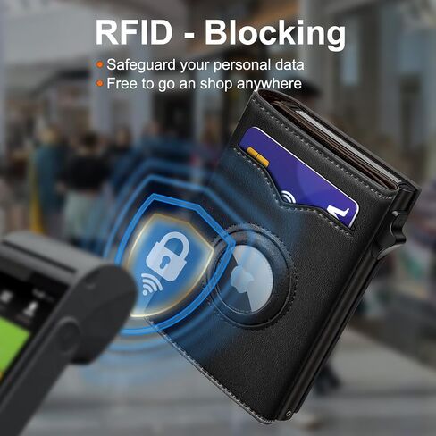 Airtag Wallet for Men,with Cash Pocket 2 ID Window 9-12 Cards,Metal Case Smart Slim Pop Up Credit Card Holder Flip with Magnetic Closure RFID Blocking Trifold wallet with Gift Box in Saudi Arabia