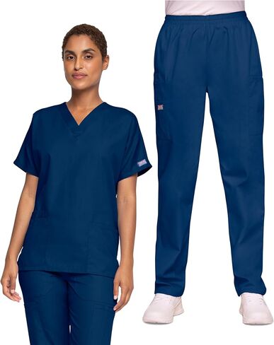 Cherokee Women's Scrub Set V-Neck Dolman Sleeve Top & Pull-On Cargo Pant with Elastic Waist & Fade Resistant Fabric -CK00043C in Saudi Arabia