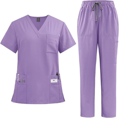 Women Scrubs Sets Stretch Tops with Pockets & Cargo Pants Jogger Nurse Work Uniform Quick Drying in Saudi Arabia