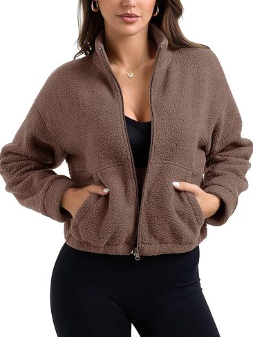 PINKMSTYLE Women Zip Up Fleece Sherpa Jacket Coat - Winter Warm Trendy Cropped Sweatshirt for Casual,Workout in Saudi Arabia