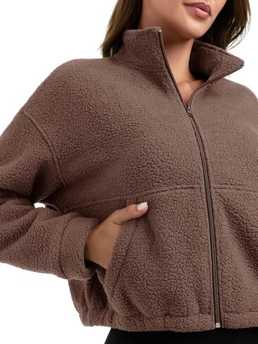 PINKMSTYLE Women Zip Up Fleece Sherpa Jacket Coat - Winter Warm Trendy Cropped Sweatshirt for Casual,Workout in Saudi Arabia