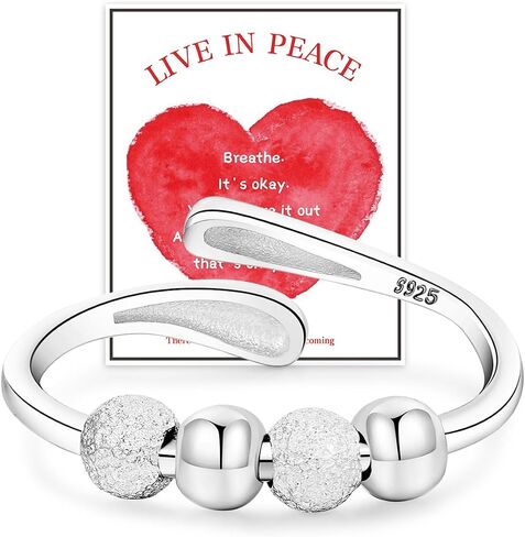 Anxiety Rings for Women 925 Sterling Silver Fidget Ring Adjustable Open Fidget Rings for Anxiety Stress Relief Ring Gifts in Saudi Arabia