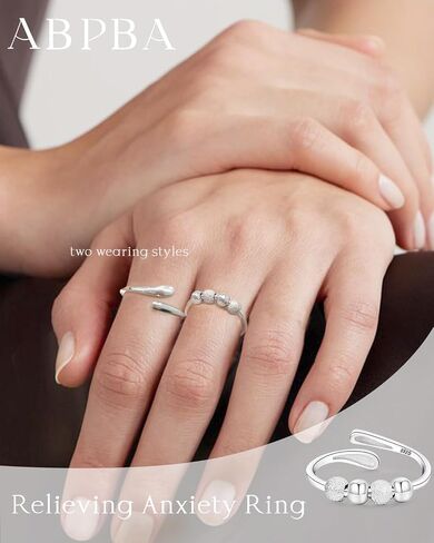 Anxiety Rings for Women 925 Sterling Silver Fidget Ring Adjustable Open Fidget Rings for Anxiety Stress Relief Ring Gifts in Saudi Arabia