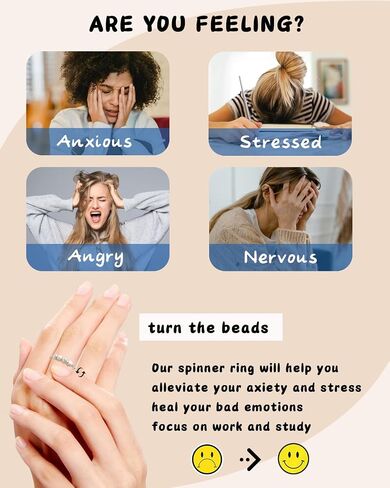 Anxiety Rings for Women 925 Sterling Silver Fidget Ring Adjustable Open Fidget Rings for Anxiety Stress Relief Ring Gifts in Saudi Arabia