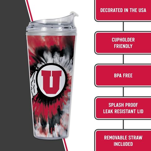 Rico Industries NCAA Ohio State Buckeyes Metallic Tie Dye 24oz Metallic Acrylic Tumbler with Hinged Lid, Officially Licensed Double Wall Tumbler with Straw in Saudi Arabia