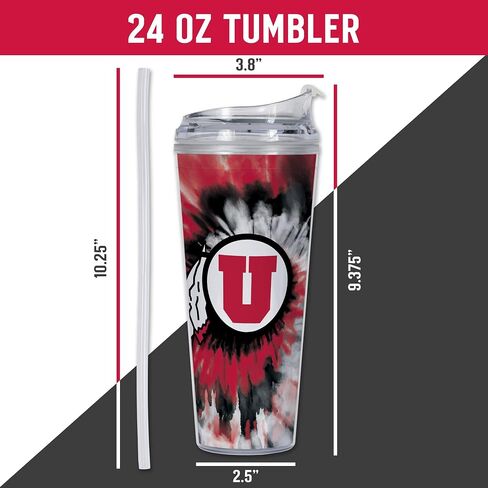 Rico Industries NCAA Ohio State Buckeyes Metallic Tie Dye 24oz Metallic Acrylic Tumbler with Hinged Lid, Officially Licensed Double Wall Tumbler with Straw in Saudi Arabia
