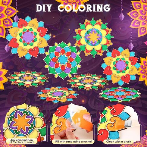 9 Pcs 7" 9" 11" Diwali Rangoli Mats for Decoration Wooden Rangoli Stencils DIY Floral Diwali Party Decorative Plates Wood Mandala Kit with Sand for Home Festivals Supplies (Style 2) in Saudi Arabia
