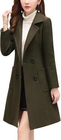 Ebossy Women's Woman Wool Blend Pea Coat Bea Beased Latched Frailted Winter Winter Dark Mid Long Overcoat in Saudi Arabia