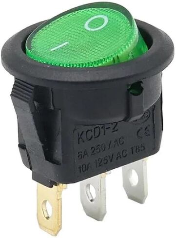 Round LED Rocker Switch, Green Illuminated, 3-Pin, 16A, 12V/220V AC DC Compatible, Black Housing, ON/Off Power Control (red 220V) in Saudi Arabia