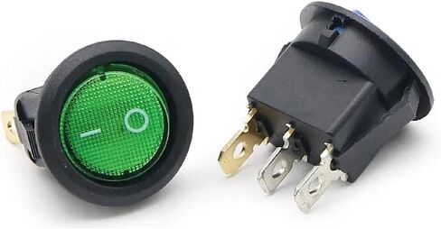 Round LED Rocker Switch, Green Illuminated, 3-Pin, 16A, 12V/220V AC DC Compatible, Black Housing, ON/Off Power Control (red 220V) in Saudi Arabia