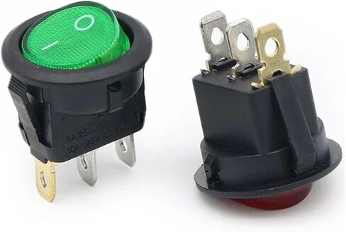 Round LED Rocker Switch, Green Illuminated, 3-Pin, 16A, 12V/220V AC DC Compatible, Black Housing, ON/Off Power Control (red 220V) in Saudi Arabia
