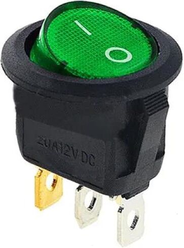 Round LED Rocker Switch, Green Illuminated, 3-Pin, 16A, 12V/220V AC DC Compatible, Black Housing, ON/Off Power Control (red 220V) in Saudi Arabia