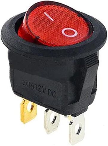 Round LED Rocker Switch, Green Illuminated, 3-Pin, 16A, 12V/220V AC DC Compatible, Black Housing, ON/Off Power Control (red 220V) in Saudi Arabia