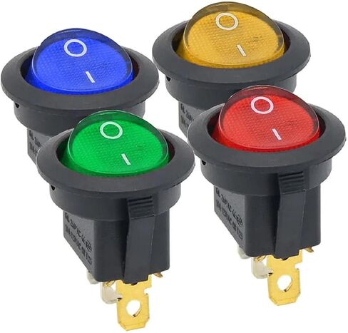 Round LED Rocker Switch, Green Illuminated, 3-Pin, 16A, 12V/220V AC DC Compatible, Black Housing, ON/Off Power Control (red 220V) in Saudi Arabia