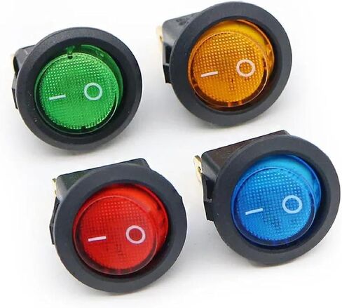 Round LED Rocker Switch, Green Illuminated, 3-Pin, 16A, 12V/220V AC DC Compatible, Black Housing, ON/Off Power Control (red 220V) in Saudi Arabia