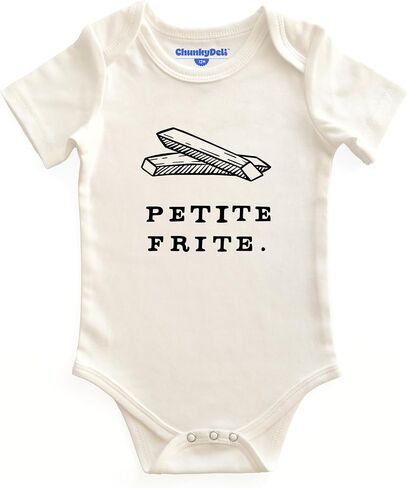 BlueMilk Studio Inc. Petite Frite Baby Bodysuit Off-White Cotton Short Sleeve One Piece Jumpsuit Perfect French Foodie Gift in Kuwait