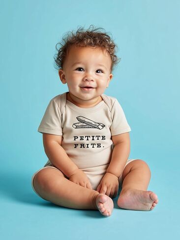 BlueMilk Studio Inc. Petite Frite Baby Bodysuit Off-White Cotton Short Sleeve One Piece Jumpsuit Perfect French Foodie Gift in Kuwait