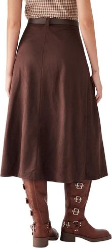 CIDER Womens Faux Suede Maxi Skirts Pleated High Waist A-Line Skirt with Belt Vintage Going Out Outfit Fall Trendy in Saudi Arabia