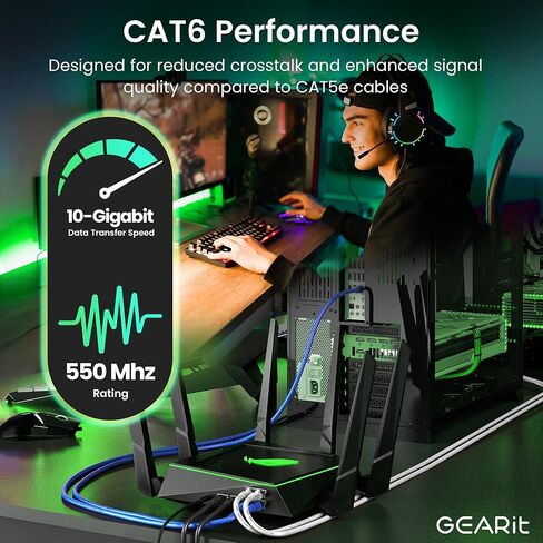 كابل GearIT RJ45 Cat 6 Ethernet للتلفزيون، والمودم، وألعاب الكمبيوتر، بسرعة 10 جيجابت في الثانية، وموصلات مطلية بالذهب، بدون مشبك، وكابل الشبكة، وكابل الإنترنت، 3 أقدام، أزرق in Saudi Arabia