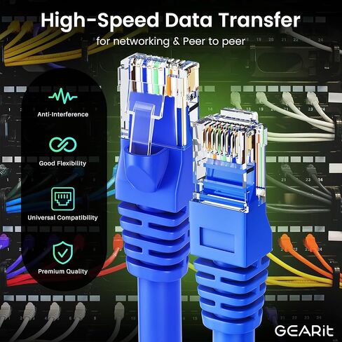 كابل GearIT RJ45 Cat 6 Ethernet للتلفزيون، والمودم، وألعاب الكمبيوتر، بسرعة 10 جيجابت في الثانية، وموصلات مطلية بالذهب، بدون مشبك، وكابل الشبكة، وكابل الإنترنت، 3 أقدام، أزرق in Saudi Arabia