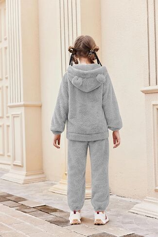 Arshiner Girls 2 قطعة غامضة مجموعة مع غطاء الدب الأذن وسروال الركض zip up sweatshirt لأزياء الخريف الشتاء 5-13 سنة in Saudi Arabia