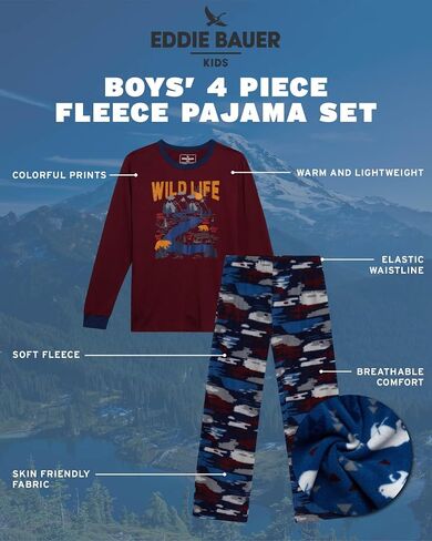 Eddie Bauer Boys 'Pajama Set - 4 قطعة مطابقة لفات بيجاما بيجاما وسروال بيجاما للأولاد (الأحجام: XS -L) in Saudi Arabia