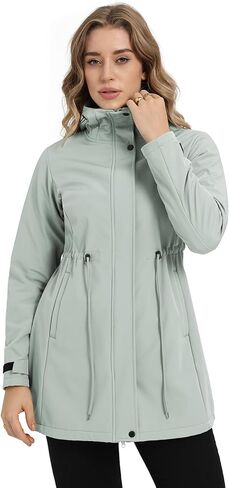 جاكيتات طويلة مضادة للماء من Gemese Women Waterproof Softshell مع غطاء الرياح المضاد للرياح in Saudi Arabia